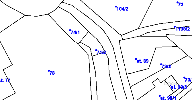 Parcela st. 74/2 v KÚ Horní Radechová, Katastrální mapa