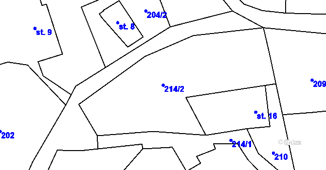 Parcela st. 214/2 v KÚ Horní Radechová, Katastrální mapa