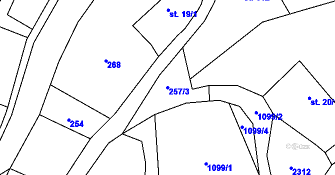 Parcela st. 257/3 v KÚ Horní Radechová, Katastrální mapa