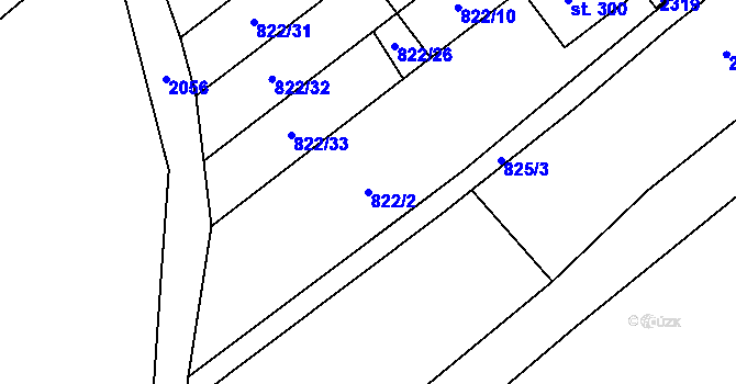 Parcela st. 822/2 v KÚ Horní Radechová, Katastrální mapa