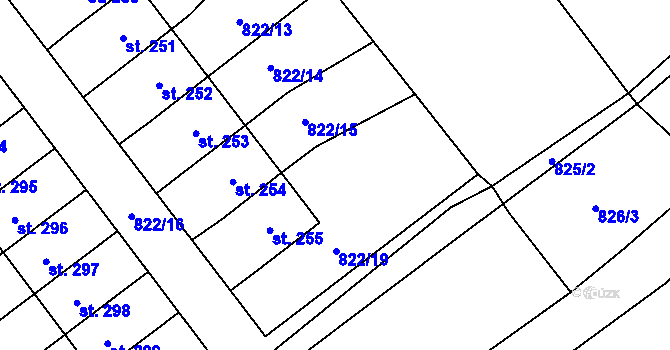 Parcela st. 822/3 v KÚ Horní Radechová, Katastrální mapa
