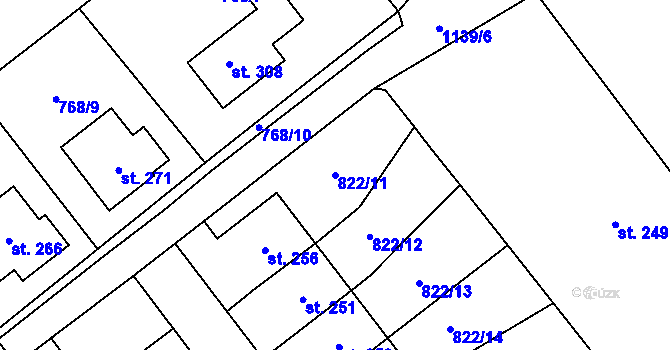 Parcela st. 822/11 v KÚ Horní Radechová, Katastrální mapa
