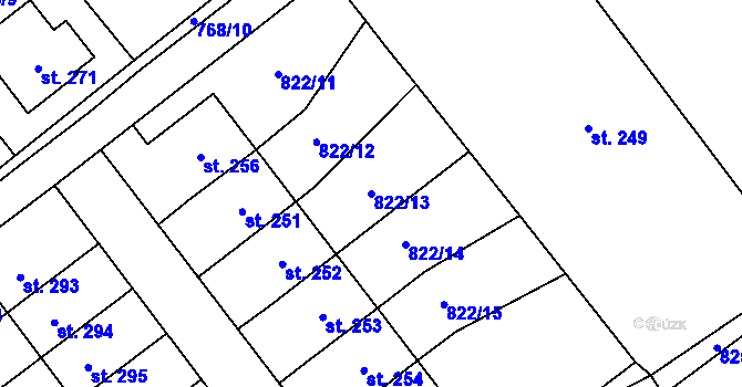 Parcela st. 822/13 v KÚ Horní Radechová, Katastrální mapa