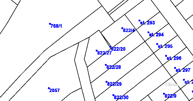 Parcela st. 822/27 v KÚ Horní Radechová, Katastrální mapa