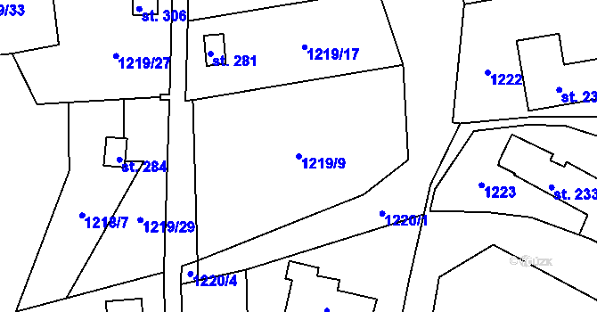 Parcela st. 1219/9 v KÚ Horní Radechová, Katastrální mapa