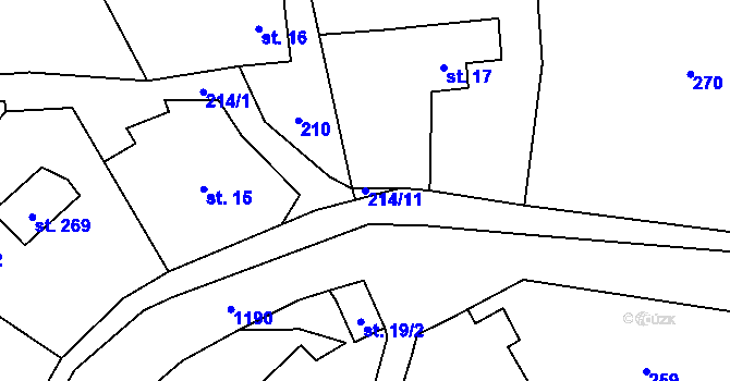 Parcela st. 214/11 v KÚ Horní Radechová, Katastrální mapa