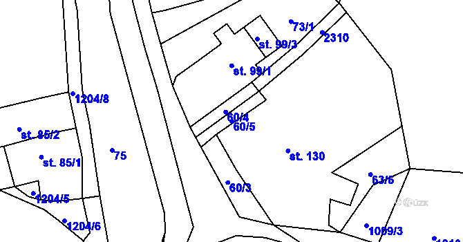 Parcela st. 60/5 v KÚ Horní Radechová, Katastrální mapa
