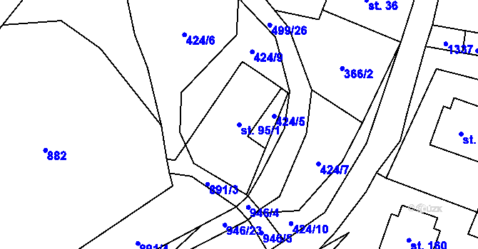 Parcela st. 95/1 v KÚ Horní Radouň, Katastrální mapa
