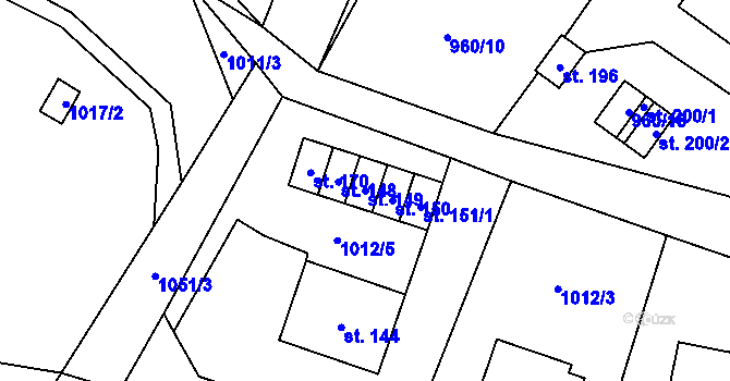 Parcela st. 149 v KÚ Horní Radouň, Katastrální mapa