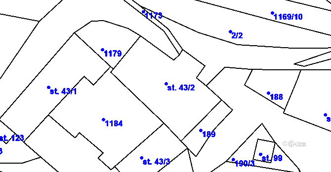Parcela st. 43/2 v KÚ Okrouhlá Radouň, Katastrální mapa