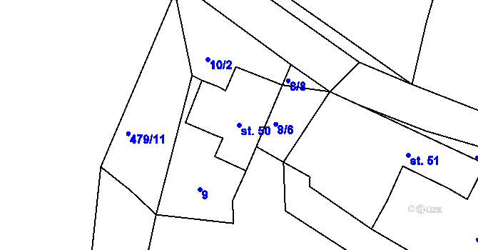 Parcela st. 50 v KÚ Okrouhlá Radouň, Katastrální mapa