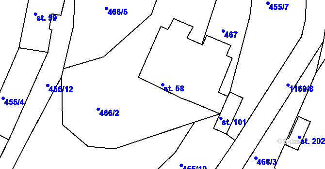 Parcela st. 58 v KÚ Okrouhlá Radouň, Katastrální mapa
