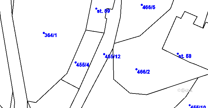 Parcela st. 455/12 v KÚ Okrouhlá Radouň, Katastrální mapa
