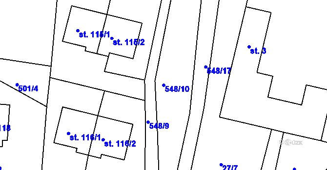 Parcela st. 548/10 v KÚ Okrouhlá Radouň, Katastrální mapa