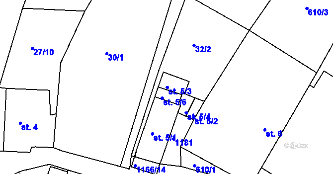 Parcela st. 5/3 v KÚ Okrouhlá Radouň, Katastrální mapa