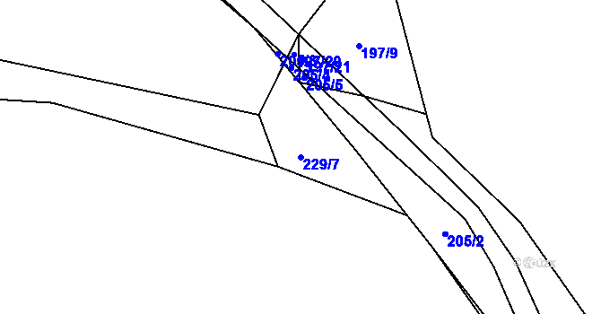Parcela st. 229/7 v KÚ Okrouhlá Radouň, Katastrální mapa