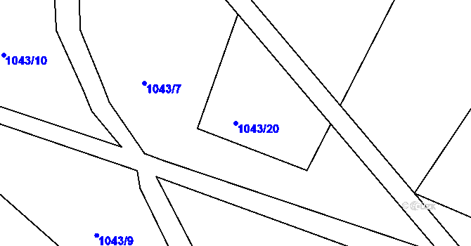 Parcela st. 1043/20 v KÚ Okrouhlá Radouň, Katastrální mapa