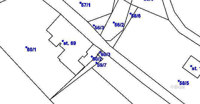 Parcela st. 60/3 v KÚ Okrouhlá Radouň, Katastrální mapa
