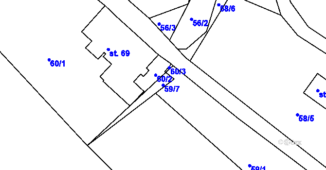 Parcela st. 59/7 v KÚ Okrouhlá Radouň, Katastrální mapa