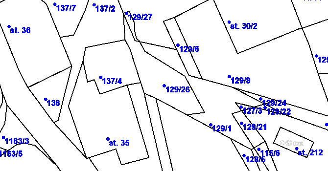 Parcela st. 129/26 v KÚ Okrouhlá Radouň, Katastrální mapa