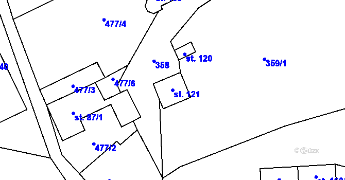 Parcela st. 121 v KÚ Starý Bozděchov, Katastrální mapa