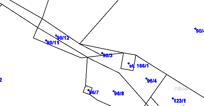Parcela st. 90/3 v KÚ Starý Bozděchov, Katastrální mapa