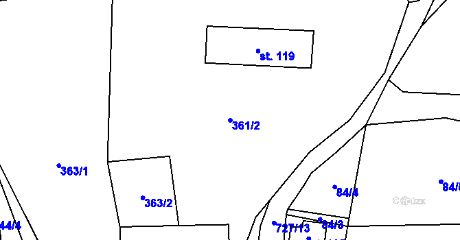 Parcela st. 361/2 v KÚ Starý Bozděchov, Katastrální mapa