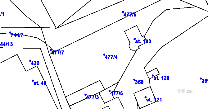 Parcela st. 477/4 v KÚ Starý Bozděchov, Katastrální mapa