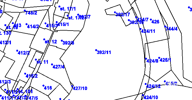 Parcela st. 392/11 v KÚ Starý Bozděchov, Katastrální mapa