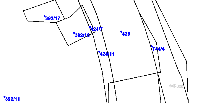 Parcela st. 424/11 v KÚ Starý Bozděchov, Katastrální mapa