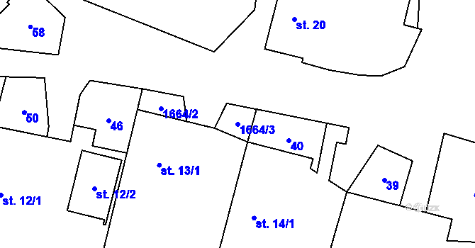 Parcela st. 1664/3 v KÚ Horní Radslavice, Katastrální mapa