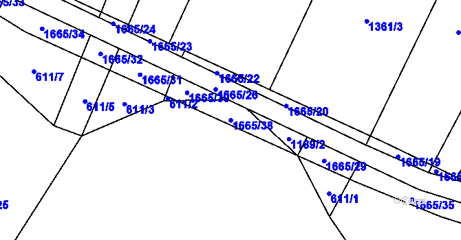 Parcela st. 1665/38 v KÚ Horní Radslavice, Katastrální mapa