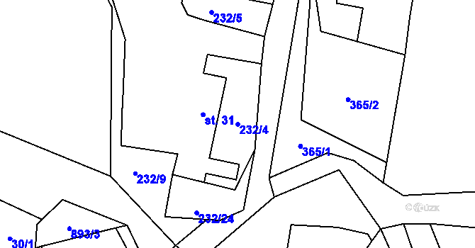Parcela st. 232/4 v KÚ Horní Rápotice, Katastrální mapa