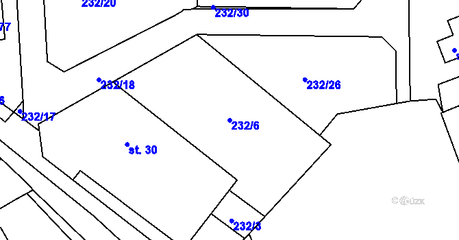 Parcela st. 232/6 v KÚ Horní Rápotice, Katastrální mapa