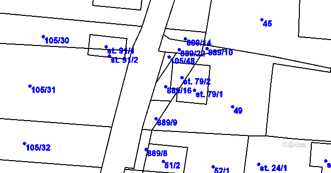 Parcela st. 889/16 v KÚ Horní Rápotice, Katastrální mapa