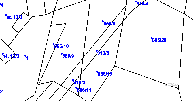 Parcela st. 910/3 v KÚ Horní Rápotice, Katastrální mapa