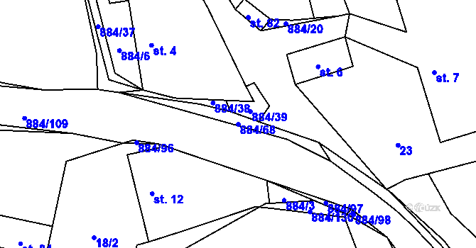 Parcela st. 884/68 v KÚ Horní Rápotice, Katastrální mapa