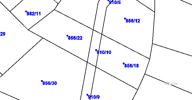 Parcela st. 910/10 v KÚ Horní Rápotice, Katastrální mapa