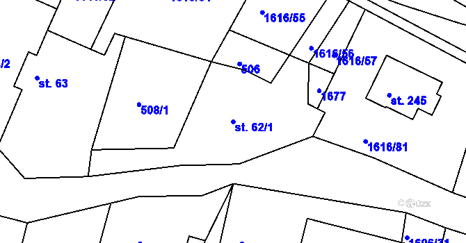 Parcela st. 62/1 v KÚ Horní Roveň, Katastrální mapa