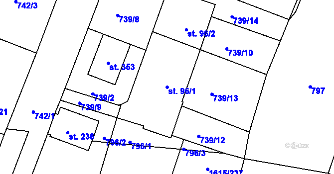 Parcela st. 96/1 v KÚ Horní Roveň, Katastrální mapa