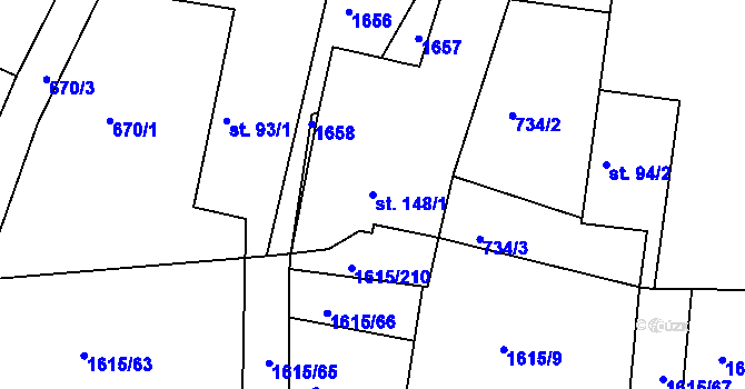 Parcela st. 148/1 v KÚ Horní Roveň, Katastrální mapa