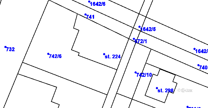 Parcela st. 224 v KÚ Horní Roveň, Katastrální mapa