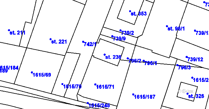 Parcela st. 236 v KÚ Horní Roveň, Katastrální mapa