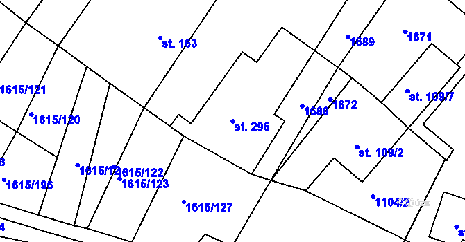 Parcela st. 296 v KÚ Horní Roveň, Katastrální mapa
