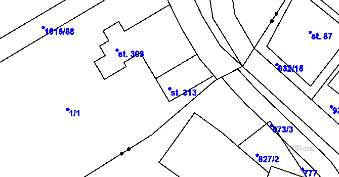 Parcela st. 313 v KÚ Horní Roveň, Katastrální mapa