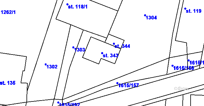 Parcela st. 343 v KÚ Horní Roveň, Katastrální mapa
