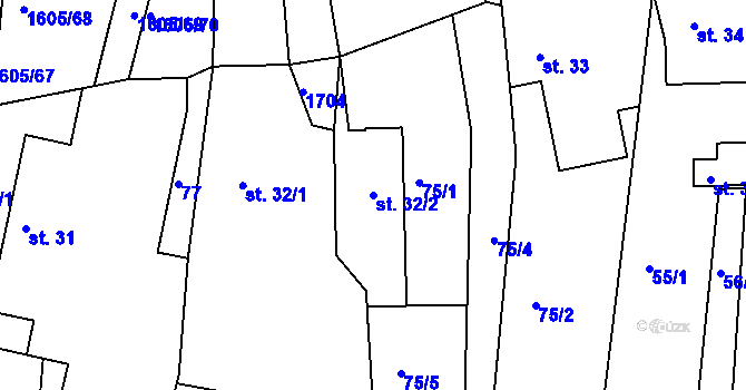 Parcela st. 32/2 v KÚ Horní Roveň, Katastrální mapa