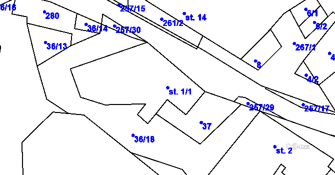 Parcela st. 1/1 v KÚ Horní Rožínka, Katastrální mapa