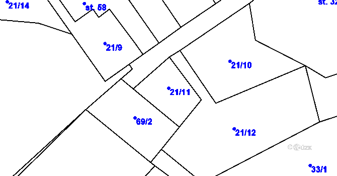Parcela st. 21/11 v KÚ Horní Rožínka, Katastrální mapa