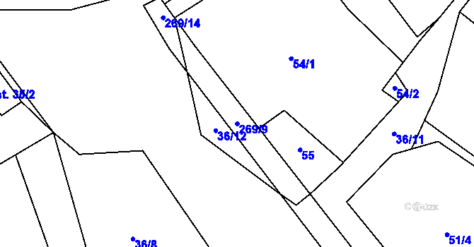 Parcela st. 269/9 v KÚ Horní Rožínka, Katastrální mapa